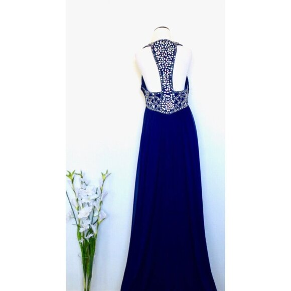 Betsy & Adam Evening Gown Maxi Dress Jeweled Beaded Straps Purple Size 8 - Picture 6 of 10